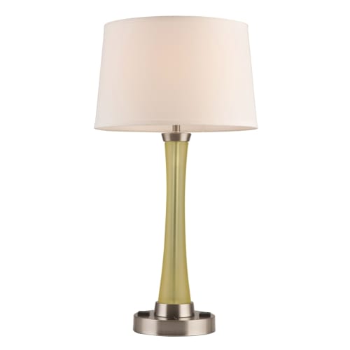Desk Lamp Two Outlets White Linen Shade w Lime Body
